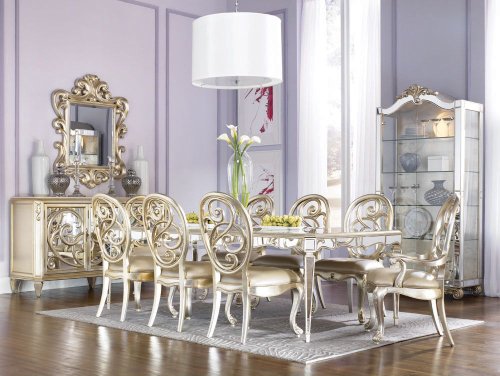 9-pc Jessica Mcclintock Couture Antique Mirror Leg Dining Table Set (Silver Leaf Finish) by American Drew - Silverleaf (908-760-SET)
