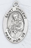 Sterling Silver Oval Medal Necklace Patron Saint St. Vincent with 20 Chain in Gift Box, Patron Saint of Charities, Caregivers (Nanny, Babysitter), Leprosy, hospital workers, charitable societies, horses, hospitals.