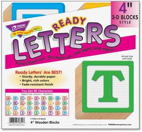 Wholesale CASE of 25 - Trend 3-D Block Style 4" Ready Letters-Ready Letters, 3-D Combo, 4", Wooden Blocks