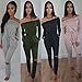 Longwu Women's Fashion Off-Shoulder Drawstring Jumpsuits Rompers Knee Hole Pants Grey-L