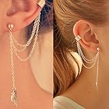 DDU(TM) 1Pcs Gold- Punk Rock Style Chain Tassels Cartilage Ear Clip Ear Stud Earrings Earings Christmas Birthday Gift thumbnail