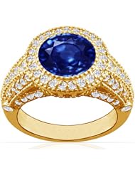 14K Yellow Gold Round Cut Blue Sapphire Ring With Sidestones (GIA Certificate)