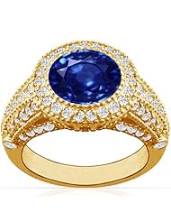 18K Yellow Gold Round Cut Blue Sapphire Ring With Sidestones (GIA Certificate)