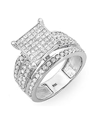 1.15 Carat (ctw) 14k White Gold Princess & Round Diamond Ladies Cocktail Ring