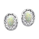0.30 cttw Genuine Oval Opal Earrings - 14kt White or Yellow Gold LIFETIME WARRANTY
