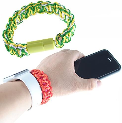 Trendy Braiding Weaving Wristband USB Cable Flat Bracelet Micro USB 2.0 Sync and Charging Data Cable (0.66 feet) (Apple- Green)