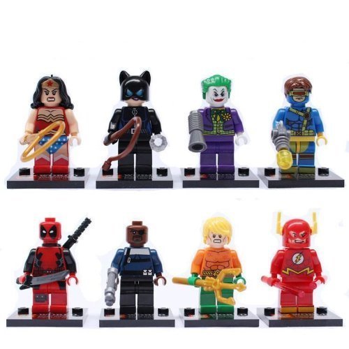 PK The Avengers super heroes minifigures 8pcs per set Wonder Woman Spider Man Bat Man Deadpool The Flash Cat Wonman Clown Free, Colorful