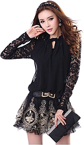 ドレス ワンピース セクシー レース 刺繍 ゴージャス パーティ ミニスカート カジュアル キュート エレガンス レディース 秋物 冬物 可愛いスカーフ付き R576