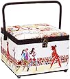 Dritz St. Jane Sewing Basket Large Square (10.5" L x 10.5" W x 7.75" H); Parisian in Cream, Red, Lt. Brown, Blue