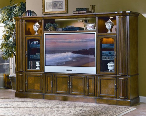Entertainment Center Furniture - Curved Entertainment Center Set in Burnished Brown Cherry 1 - 8040-ENTCEN-1