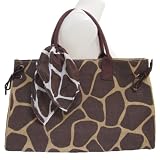 Brown Giraffe Print Canvas Tote Handbag