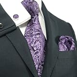 Landisun 543 Dark Purple Paisleys Mens Silk Tie Set: Tie+Hanky+Cufflinks
