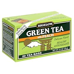 Bigelow Green Tea with Peach, 20-Count Boxes (Pack of 6)