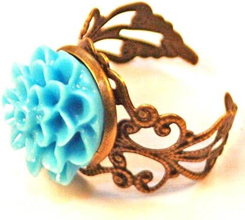 Baby Blue Vintage Style Filigree Brass Ring