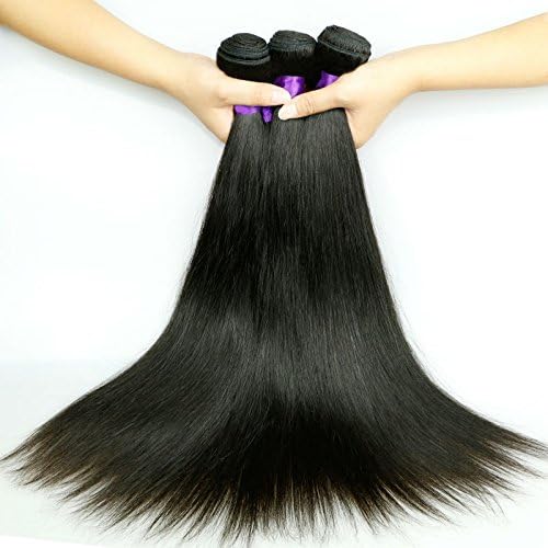 Liron Hair 6A Brazilian Virgin Hair Straight Unprocessed Human Hair Top Sily Hair Weave 100g Each Bundle Natural Black (Pack of 4:16 18 20 22inch)