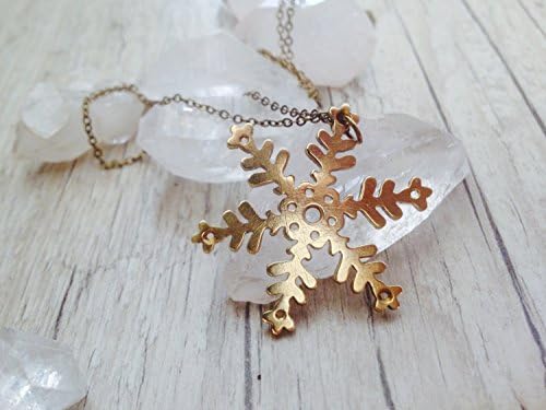 Snowflake Brass Necklace, Handmade Mandala Pendant, Winter Gift Jewelry, Long Snowflake Necklace, Raw Brass Jewelry, Christmass Gift