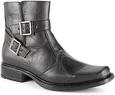 Day Five Mens Evolution Square Toe Motorcycle Ankle Boot Shoes, Black, US 13
