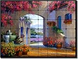 Enthralling Vista by Mikki Senkarik - Courtyard Landscape Tumbled Marble Mural 24" x 32" Kitchen Shower Backsplash