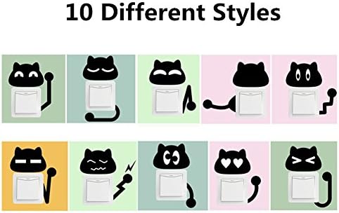 Generic 10 Different Style Cute Cat Pattern Wall Stickers Light Switch Decor Decals for Kid's Bedroom Kindergarten Room (Black)