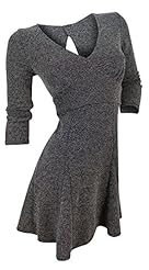 V-neck Fit-and-Flare Keyhole Cutout Cotton/Polyester/Rayon/Tweed Long Sleeves Mini Dress 
