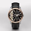 Fossil Mens ME1099 Black Leather Strap Textured Black Cutaway Analog Dial Chronograph Watch
