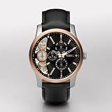 Fossil Men's ME1099 Black Leather Strap Textured Black Cutaway Analog Dial Chronograph Watch
