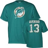 Miami Dolphins Dan Marino Reebok Throwback Vintage Distressed AQUA Shirt (Large)