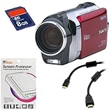Sanyo VPC-SH1R Camcorder - Red 1080p Full HD Video & 10MP Digital w/30x Zoom 4 Items Bundle Kit: Red