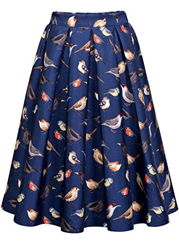 Miusol Women's Vintage 1920'S Skater Pleated Print Casual Swing Skirt