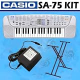 Casio SA75 Keyboard with Headset Microphone + Power Supply and Deluxe Keyboard Stand