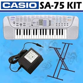 Click here to buy Casio SA75 Keyboard with Headset Microphone + Power Supply and Deluxe Keyboard Stand by Casio.