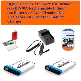 Samsung Pl201, Pl80, Pl90, Sl50 Digital Camera Accessory Kit Includes (X2) Bp-70a Rechargeable Lithium Ion Batteries + Lens Cleaning Kit+ LCD Screen Protector+ Battery Charger