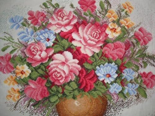 11ct Completed Finished Cross Stitch Needlepoint Pink Rose