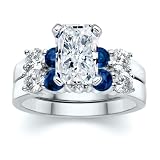 2.75 CT RADIANT DIAMOND W ROUND BLUE SAPPHIRE RING SET