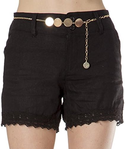 (27282R) Helium Juniors Womens High Waisted Linen Casual Shorts in Black Size: S