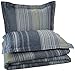 Amazon Brand – Pinzon Lightweight Cotton Flannel Duvet Set - Full/Queen, Blue Stripe