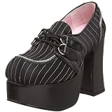 Search : DEMONIA New Black Satin White Pinstripe D Ring Rock Goth Platform Shoes Heel