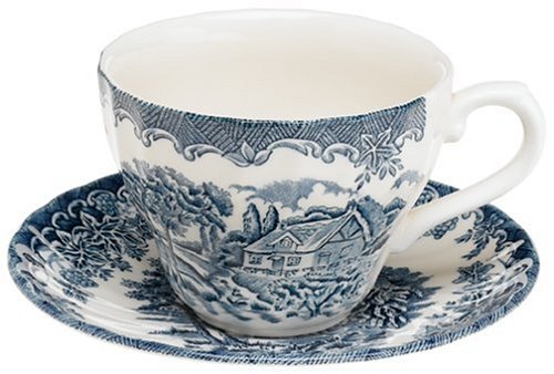 Churchill China Brook Blue Tea Cups and Saucers, Set of 4