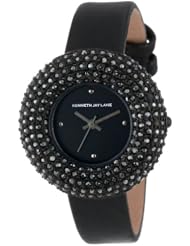 Kenneth Jay Lane Womens KJLANE-2501S-01  Black Dial Hematite Accented Black Silk and Leather Watch