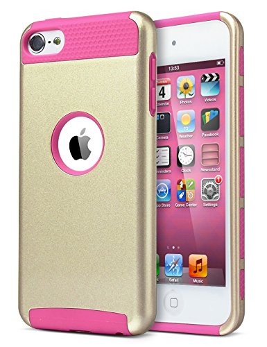iPod Touch 6 Case,iPod Touch 5 Case,ULAK [Colorful Series] Slim Fit Protective iPod Touch Case 2-Piece Style Hybrid Hard Case Cover for Apple iPod touch 5 6th Generation(Champagne Gold + Rose Pink)