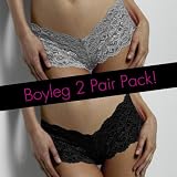 Smart & Sexy, Illustrious Lace Collection 2-pair Cheeky Boyshorts in Sterling Silver & black
