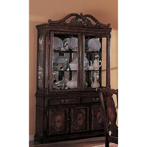 China Cabinet Buffet Hutch with Carved Detail Brown Finish by Coaster