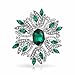 Large Statement Vintage Style Crystal Flower Simulated Emerald Green Crystal Brooch Pin For Women For Mother Silver Plated