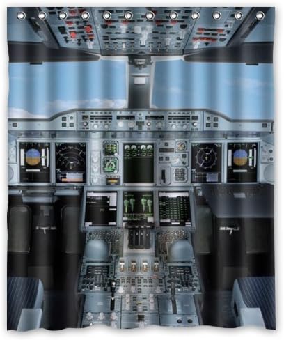 60"(w) x 72"(L) Custom Cool Airplane Cockpit Bathroom Waterproof Polyester Fabric Shower Curtain