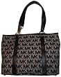 Michael Kors Purse Handbag Signature Logo Jacquard East/West Summer Tote Beige/Black/Black