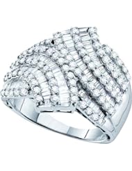 14k White Gold Natural Round & Baguette Channel-set Diamond Womens Ladies Cocktail Fashion Band Ring - 1.75 Ct.t.w.