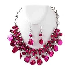 Fuchsia Shell Necklace and Earrings Set Fashion Jewelry