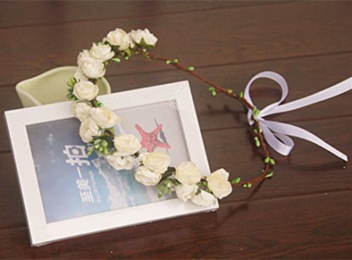 Rustic Boho Style Flower Headpiece Double Row Artificial Paper Rose Headbands with Ribbon Flowers Girl Hair Accessory