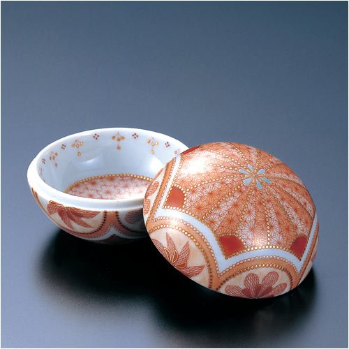 九谷焼 香合 『赤絵細描華紋』 織田恵美 作