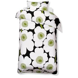 Buy Marimekko Cotton Sateen Black Green White Unikko Duvet Cover - King by Marimekko now!